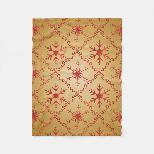 Red Christmas Stars on Gold Fleece Blanket (Front)