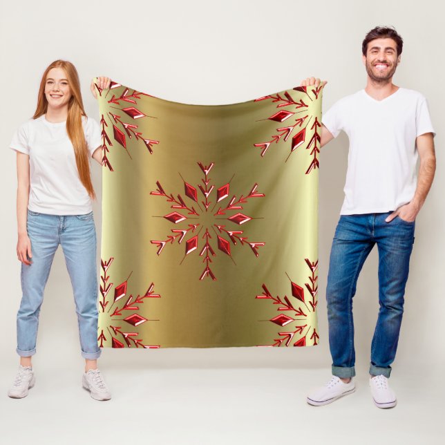 Red Christmas Stars on Gold Fleece Blanket (In Situ)