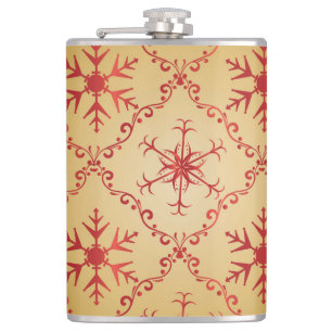 Red Christmas Stars on Gold Hip Flask