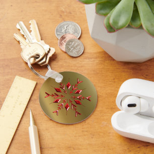 Red Christmas Stars on Gold Key Ring