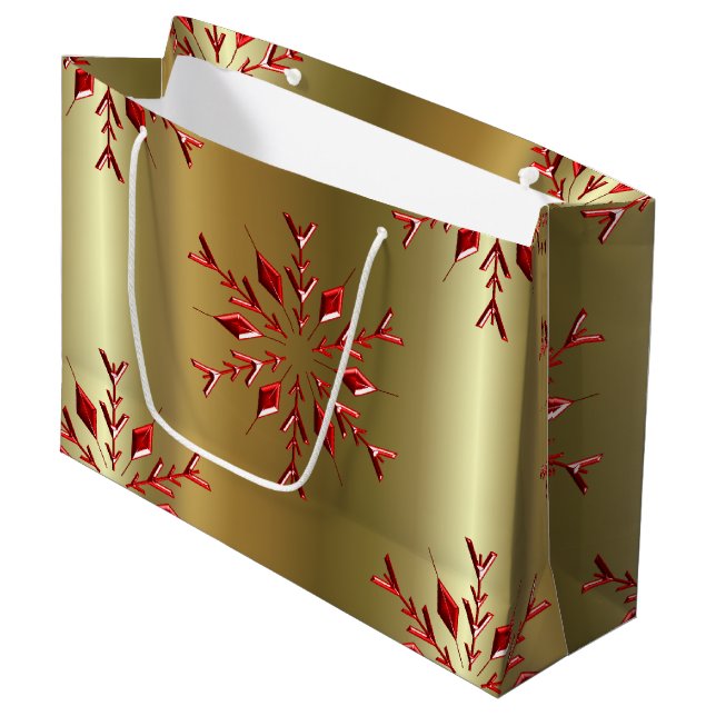 Red Christmas Stars on Gold Large Gift Bag (Front Angled)
