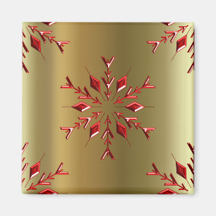 Red Christmas Stars on Gold Magnet