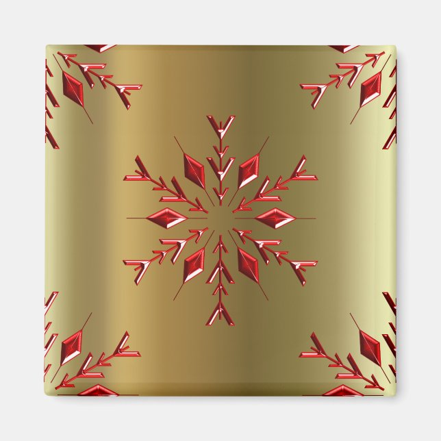 Red Christmas Stars on Gold Magnet (Front)