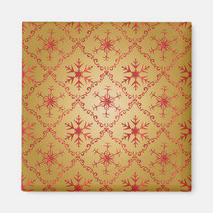 Red Christmas Stars on Gold Magnet