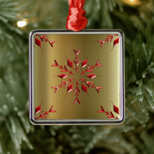 Red Christmas Stars on Gold Metal Tree Decoration