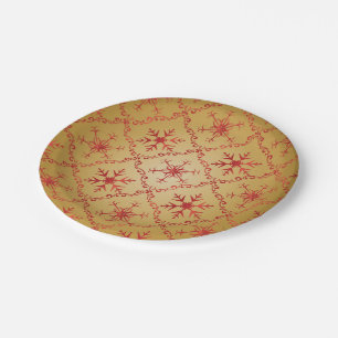Red Christmas Stars on Gold Paper Plate