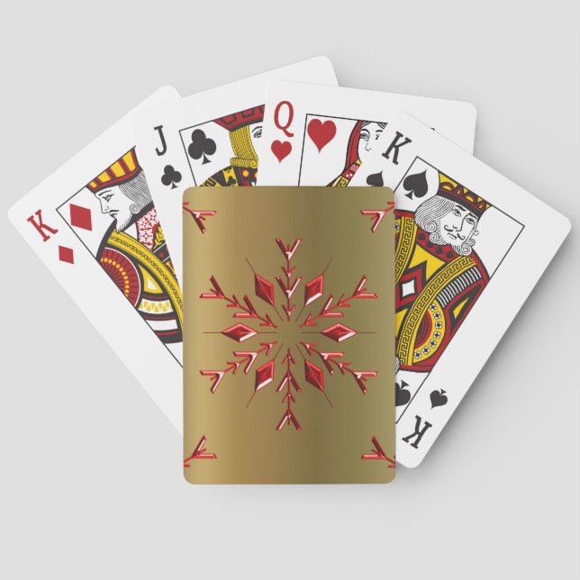 Red Christmas Stars on Gold Playing Cards (Back)