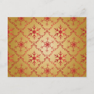 Red Christmas Stars on Gold Postcard