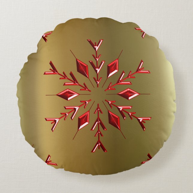 Red Christmas Stars on Gold Round Cushion (Front)