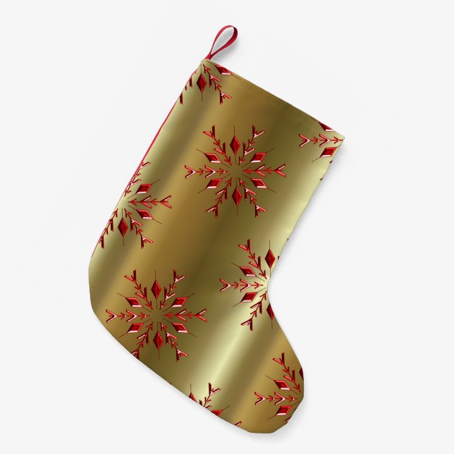 Red Christmas Stars on Gold Small Christmas Stocking (Front (Hanging))