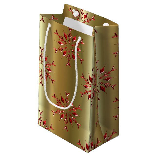 Red Christmas Stars on Gold Small Gift Bag (Front Angled)