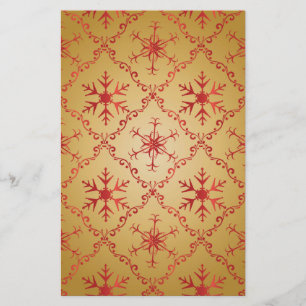 Red Christmas Stars on Gold Stationery