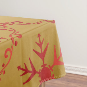 Red Christmas Stars on Gold Tablecloth