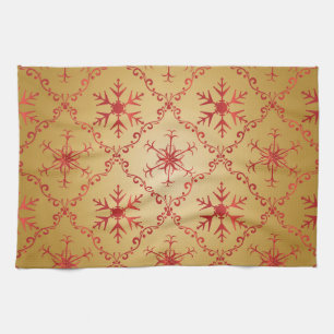 Red Christmas Stars on Gold Tea Towel