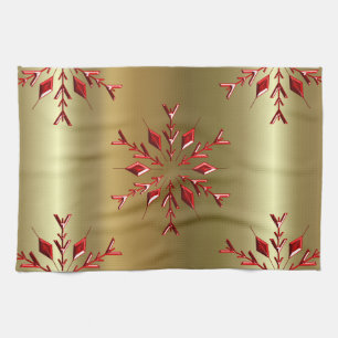 Red Christmas Stars on Gold Tea Towel