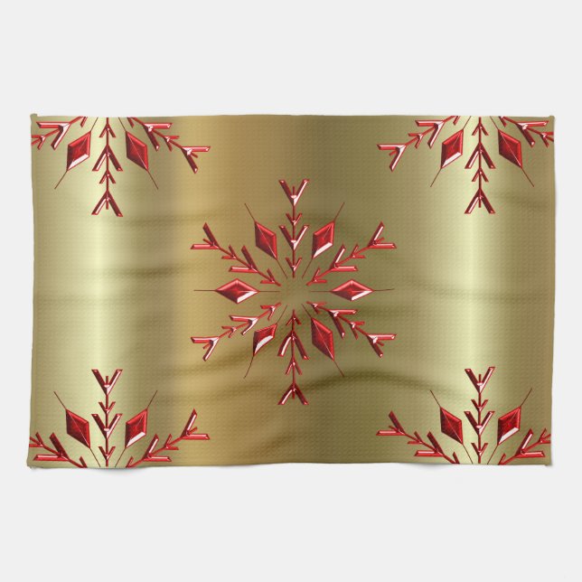 Red Christmas Stars on Gold Tea Towel (Horizontal)