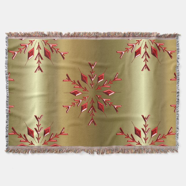 Red Christmas Stars on Gold Throw Blanket (Front)