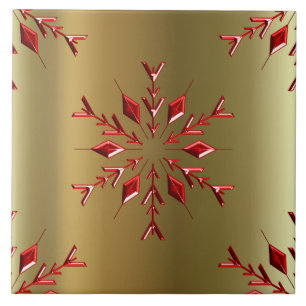 Red Christmas Stars on Gold Tile