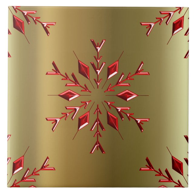 Red Christmas Stars on Gold Tile (Front)