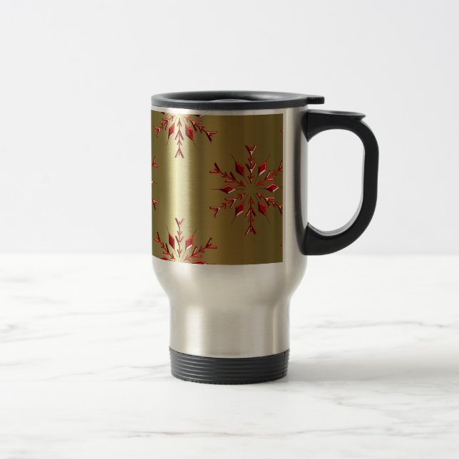 Red Christmas Stars on Gold Travel Mug (Right)