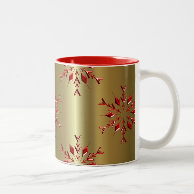 Red Christmas Stars on Gold Two-Tone Coffee Mug (Right)