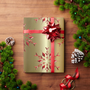 Red Christmas Stars on Gold Wrapping Paper