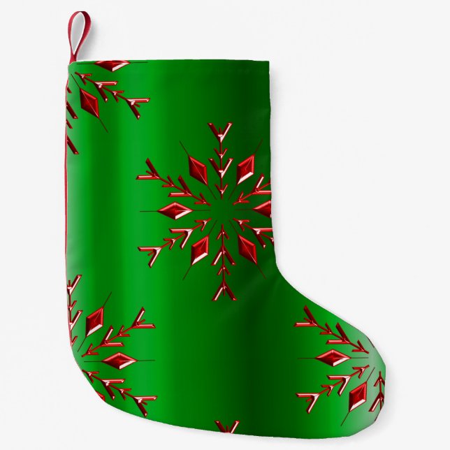 Red Christmas Stars on Green Small Christmas Stocking (Front)