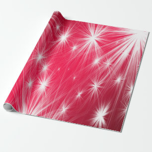 Red Christmas stars with snowflakes and poinsettia Wrapping Paper