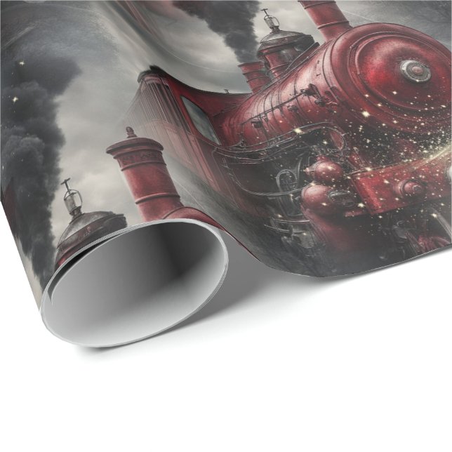Red Christmas Steam Train  Wrapping Paper (Roll Corner)