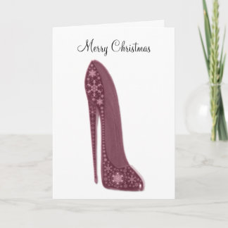 Red Christmas Stiletto Shoe and Snowflakes Art Gif Holiday Card