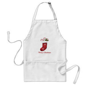 Red Christmas Stocking With Merry Christmas Text Standard Apron