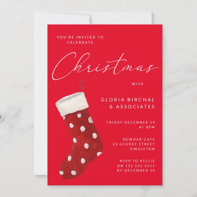 Red Christmas Stocking Xmas Party Invitation (Front)