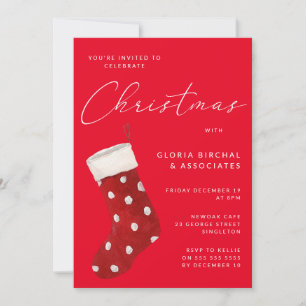 Red Christmas Stocking Xmas Party Invitation