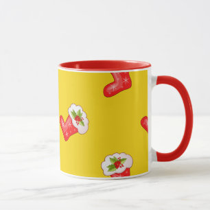 Red Christmas Stockings on Yellow Mug