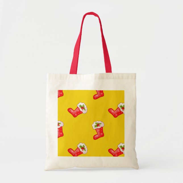 Red Christmas Stockings on Yellow Tote Bag (Front)