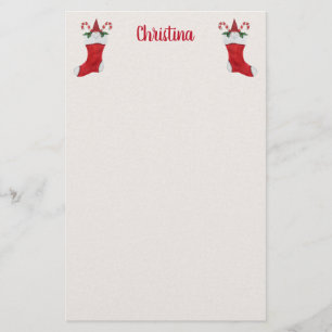 Red Christmas Stockings With Gnomes Candy Canes Stationery