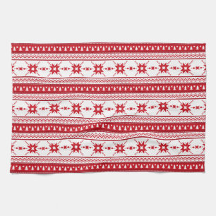 Red Christmas Sweater Inspired Pattern Tea Towel