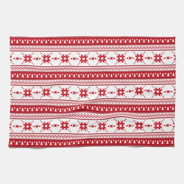 Red Christmas Sweater Inspired Pattern Tea Towel (Horizontal)