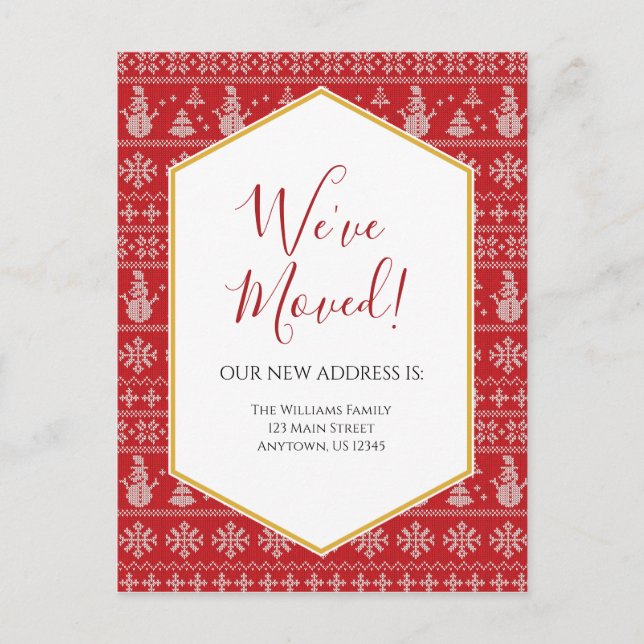 Red Christmas Sweater Moving Announcement Postcard (Front)