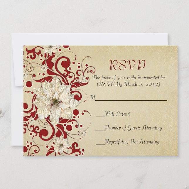 Red Christmas Swirls Gold RSVP card (Front)