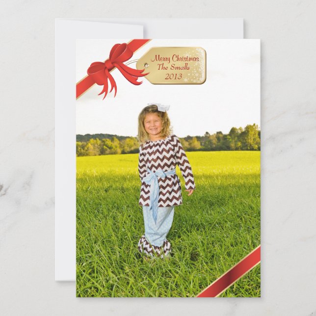 Red Christmas Tag Photo Holiday Card (Front)