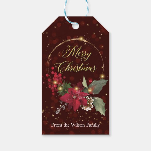 Red Christmas tag with holly wreath (Front)