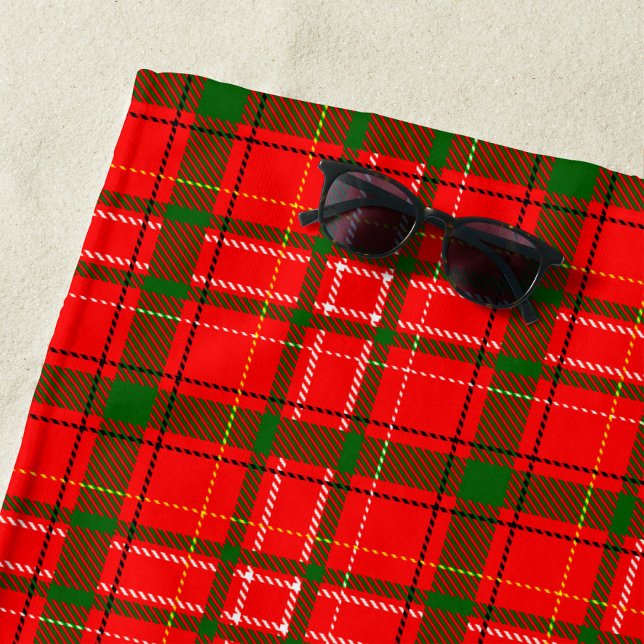 Red Christmas Tartan Plaid Pattern Design  Beach Towel (Creator Uploaded)
