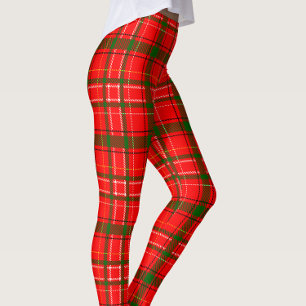 Red Christmas Tartan Plaid Pattern Design Leggings