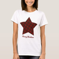 Red Christmas tartan Star Merry Christmas text