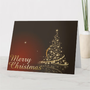 Red Christmas Theme with golden Christmas tree Card