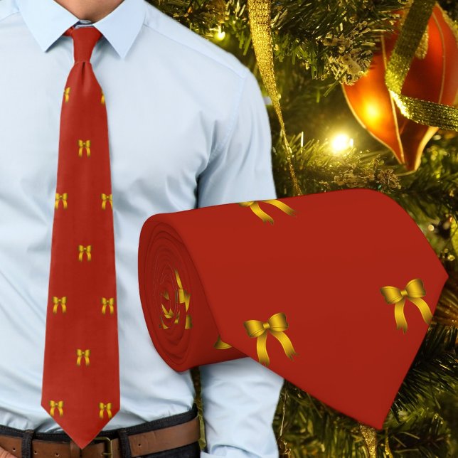 Red Christmas Tie Tiny Gold Bows Pattern (Creator Uploaded)