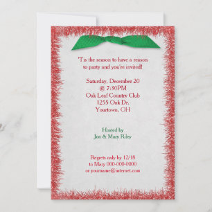 Red Christmas Tinsel and Green Bow Invitation