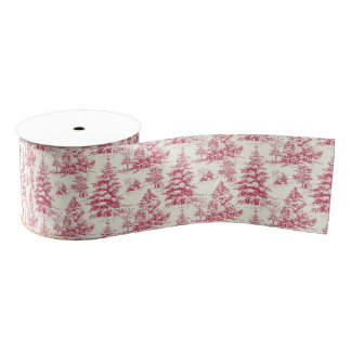 Red Christmas Toile Wrapping Paper Grosgrain Ribbon
