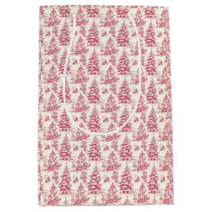 Red Christmas Toile Wrapping Paper Medium Gift Bag